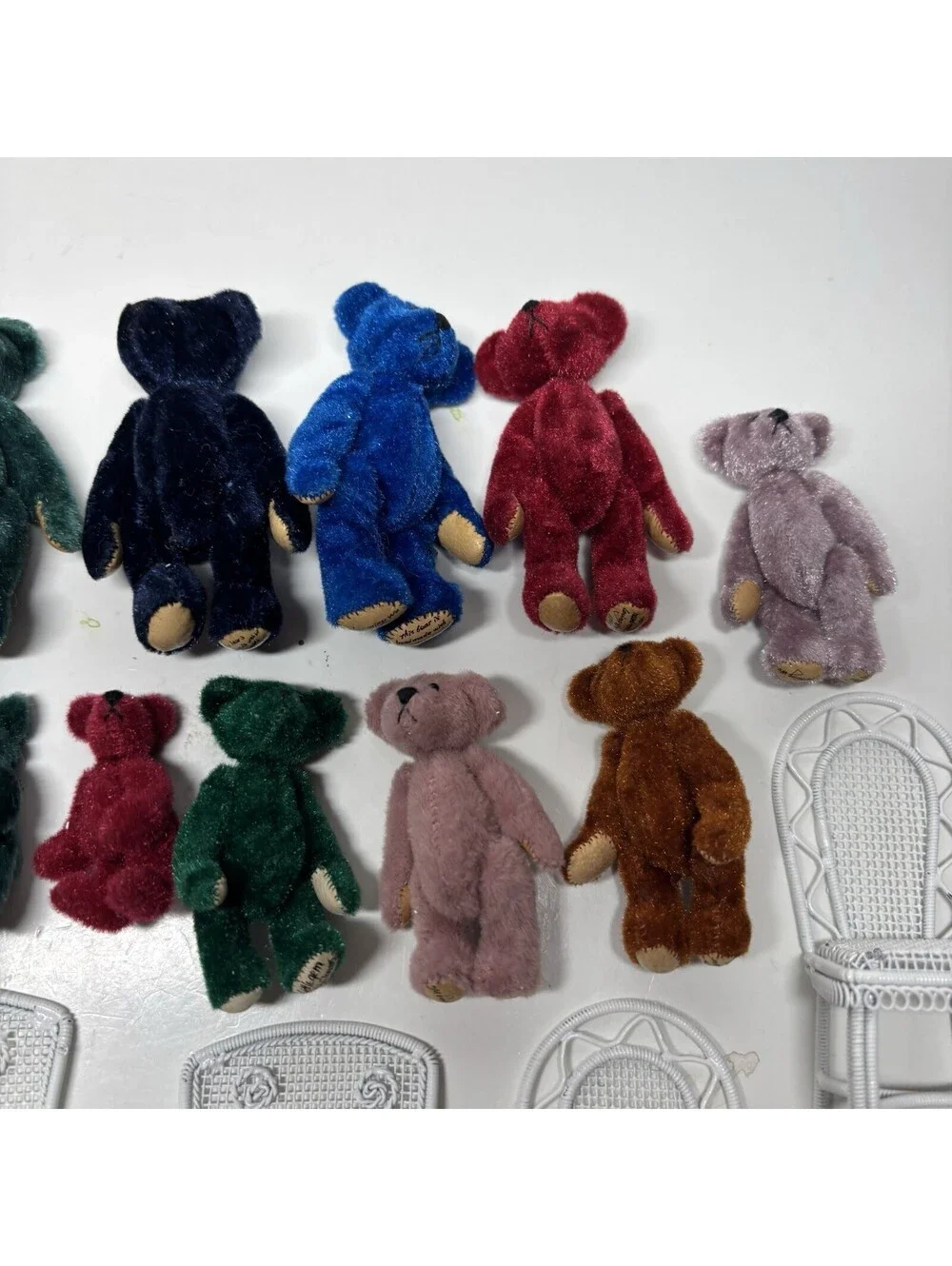 Lot of 12 Vintage Little Gem Miniature Teddy Bears Chu-Ming Wu 1995 Wire Chairs